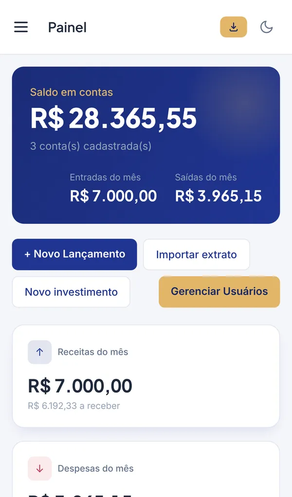 Painel do Rcflow aberto no celular